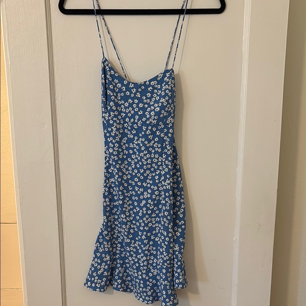 Zara Blue and White Ruffled Tiered Mini Dress